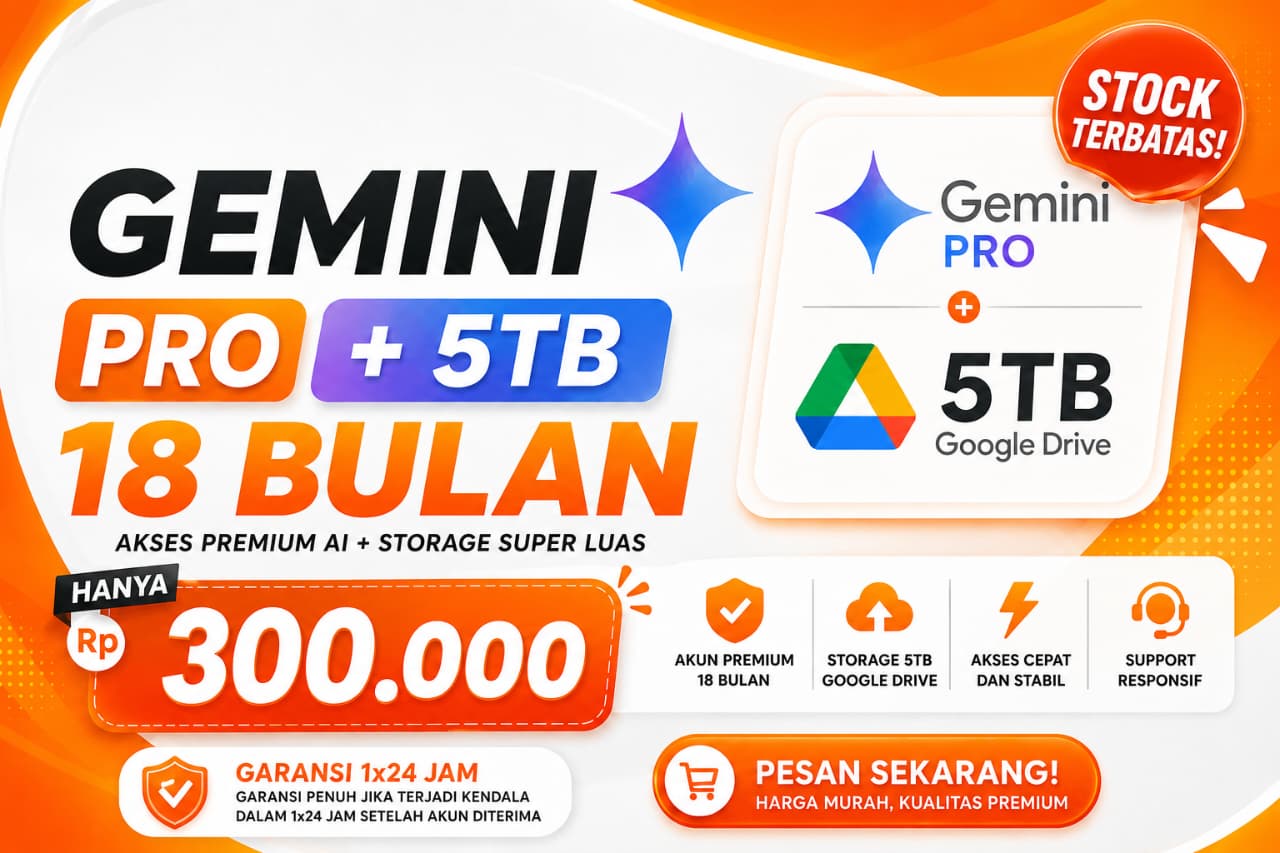 Gemini Pro 18 Bulan + Google Drive 5 TB (PROMO)